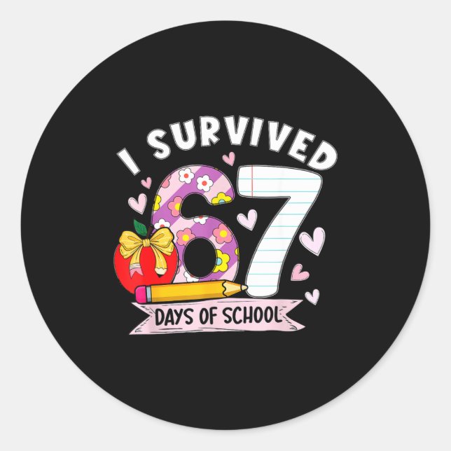 Sticker Rond I Survived 67 Days Of School Funny Leopard Student (Devant)