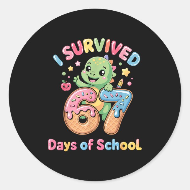 Sticker Rond I Survived 67 Days Of School Ice Cream Drip Dino R (Devant)