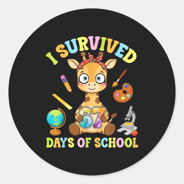 Sticker Rond I Survived Six Seven Days Of School Cute Giraffe S (Devant)