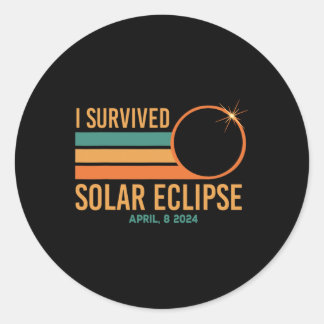 Sticker Rond I Survived Solar Eclipse Avril 8 2024 Funny Totali