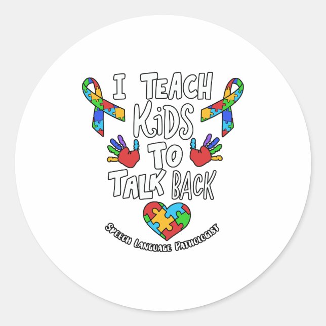 Sticker Rond I Teach Kids To Talk Back Speech Language (Devant)