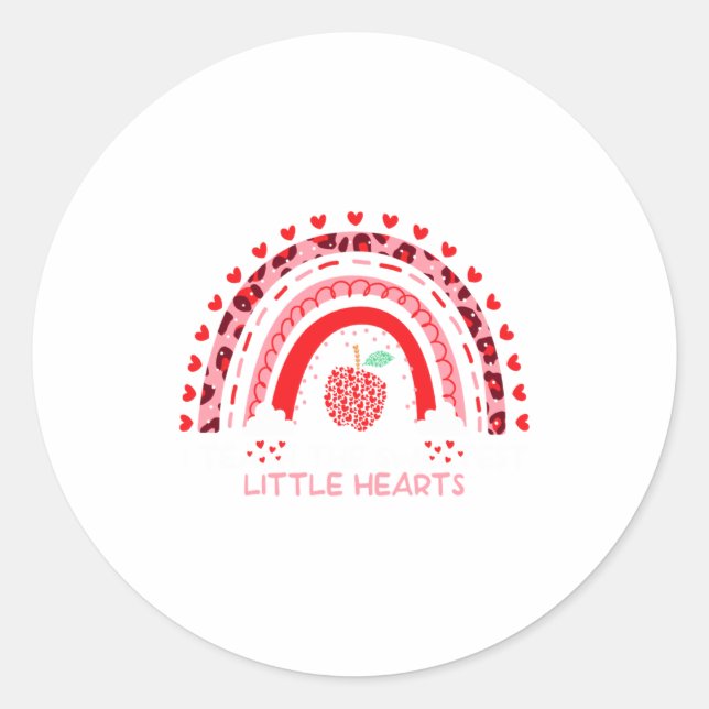 Sticker Rond I Teach The Sweetest Hearts Rainbow Teacher Valent (Devant)