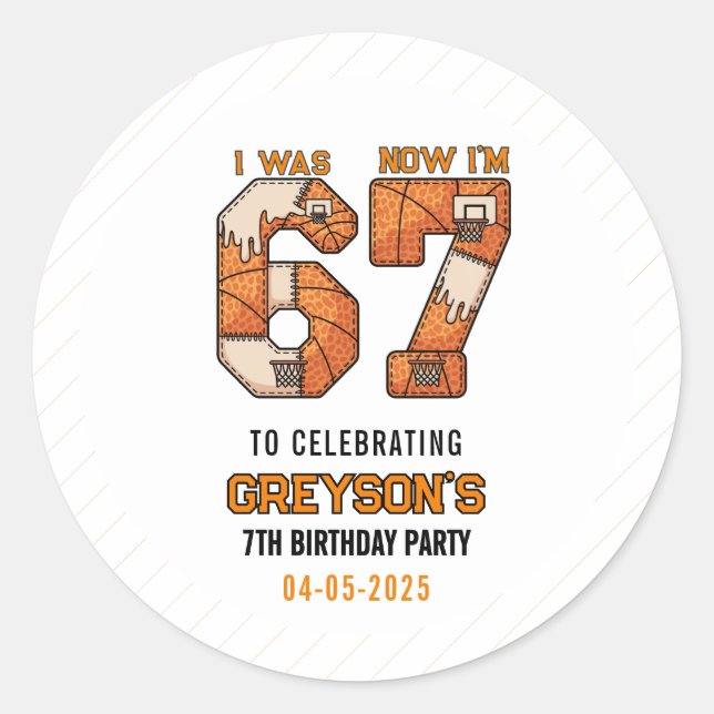 Sticker Rond I Was 6 Now I’m 7 Basketball – 7th Birthday Party (Devant)