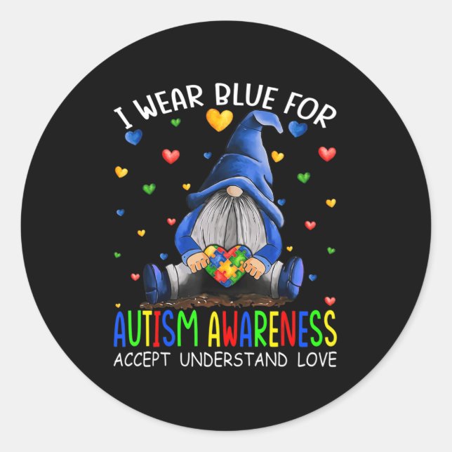 Sticker Rond I Wear Blue for Autism Aware Accept (Devant)