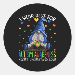Sticker Rond I Wear Blue for Autism Aware Accept