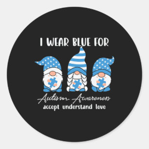 Sticker Rond I Wear Blue for Autism Aware Accept