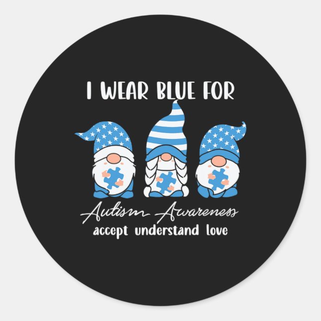 Sticker Rond I Wear Blue for Autism Aware Accept (Devant)
