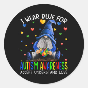 Sticker Rond I Wear Blue for Autism Aware Accept