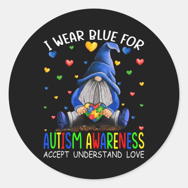 Sticker Rond I Wear Blue for Autism Aware Accept (Devant)