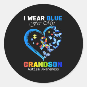 Sticker Rond I Wear Blue For My Grandson Autism Aware Heart