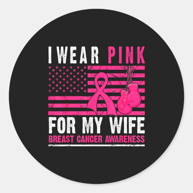 Sticker Rond I Wear Nk For My Wife Breast Cancer Husband Cancer (Devant)