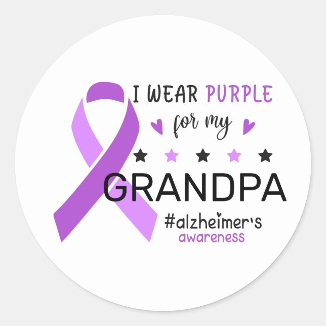 Sticker Rond I Wear Purple For My Grandma Alzheimer Awareness (Devant)