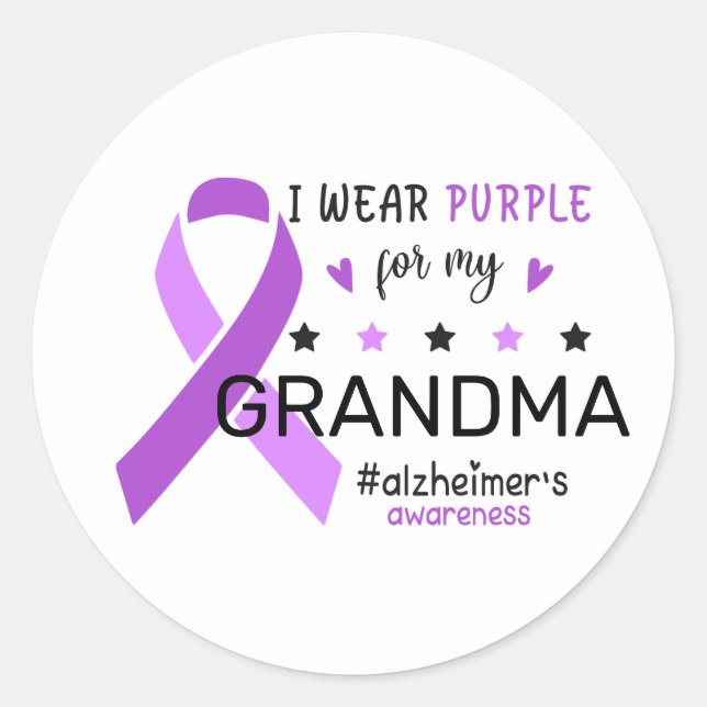 Sticker Rond I Wear Purple For My Grandma Alzheimer Awareness (Devant)