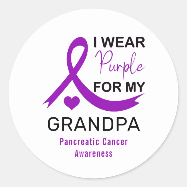 Sticker Rond I Wear Purple For My Grandpa Pancreatic Cancer (Devant)
