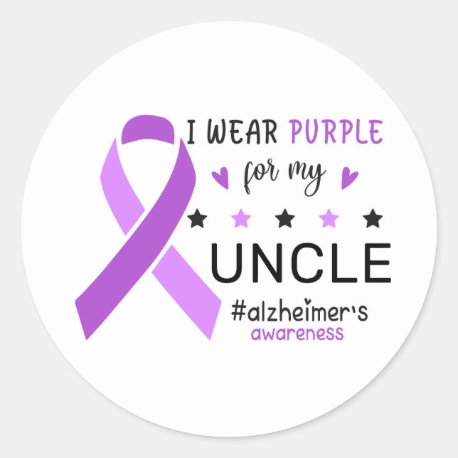 Sticker Rond I Wear Purple For My Uncle Alzheimer Awareness (Devant)