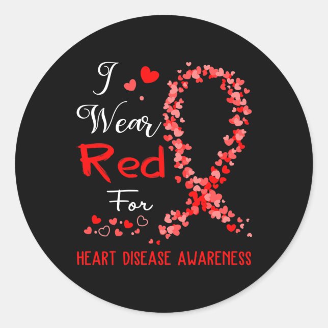 Sticker Rond I Wear Red For Heart Disease Awareness  (Devant)