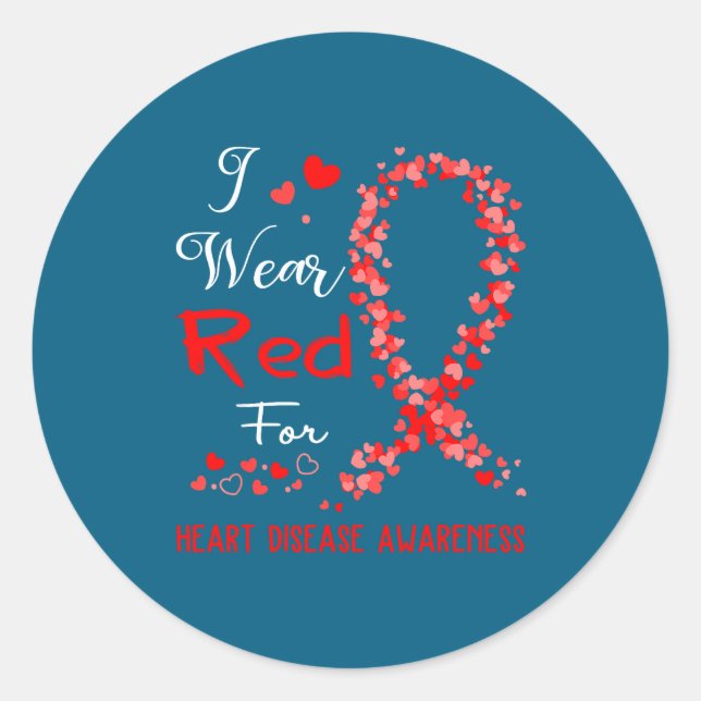 Sticker Rond I Wear Red For Heart Disease Awareness  (Devant)