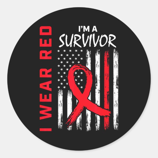Sticker Rond I Wear Red Im A Survivor Heart Disease Awareness F (Devant)