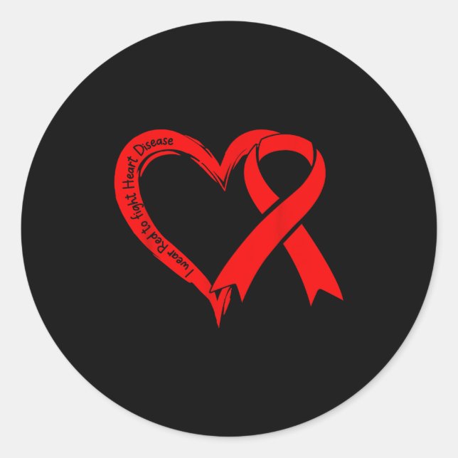 Sticker Rond I Wear Red To Fight Heart Disease Awareness Heart  (Devant)