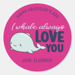Sticker Rond I Whale Toujours Vous Aimer Mignonne Valentines Jo