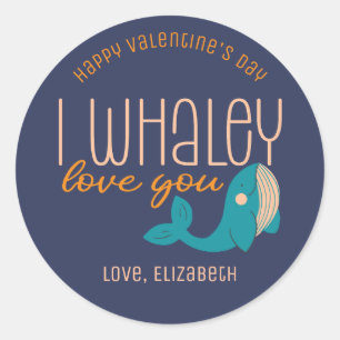 Sticker Rond I Whaley Love You Funny Whale mignonne Saint Valen