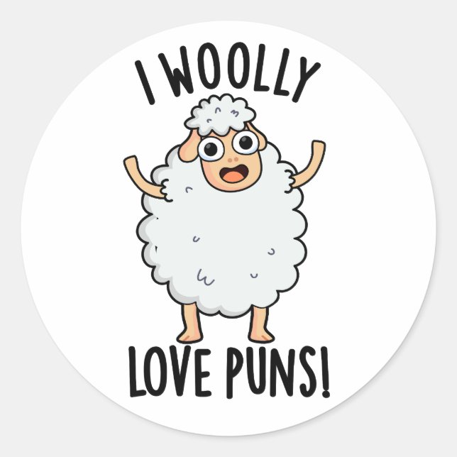 Sticker Rond I Wooly Love Puns Funny Sheep Pun  (Devant)