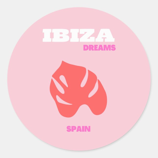 Sticker Rond Ibiza, Espagne, Preppy, Salle Preppy, Rose (Devant)