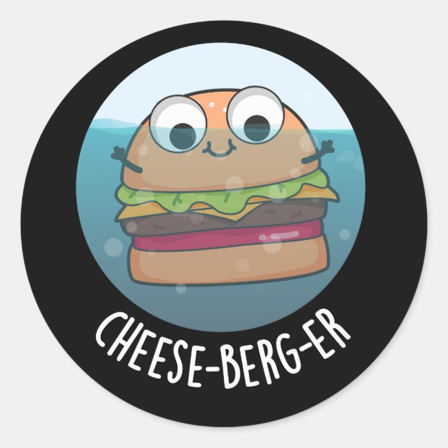 Sticker Rond Ice-berg-er Funny Cheeseburger Pun Dark BG (Devant)