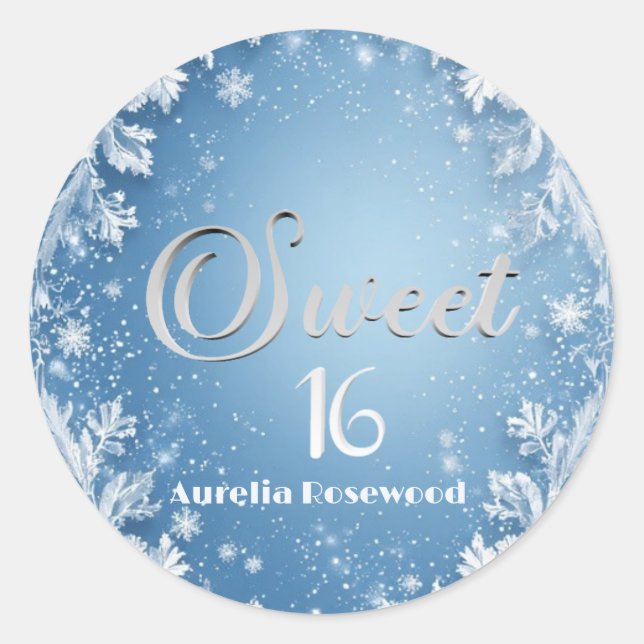 Sticker Rond Ice Blue Frost Fairytale Winter Snow Sweet 16 Chic (Devant)