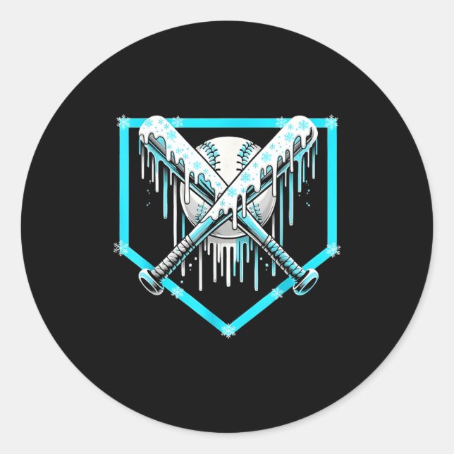 Sticker Rond Ice Cream Baseball Drip Home Plate Bats Cool For B (Devant)