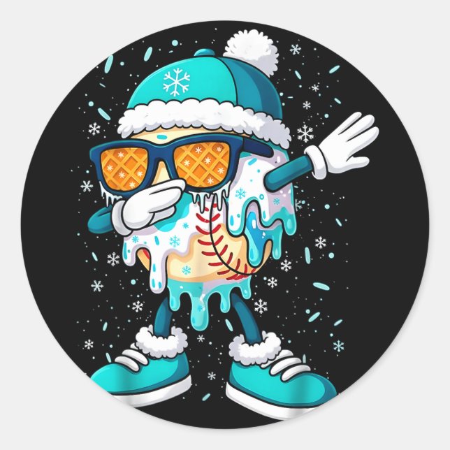 Sticker Rond Ice Cream Baseball Drip Home Plate Bats Cool For B (Devant)