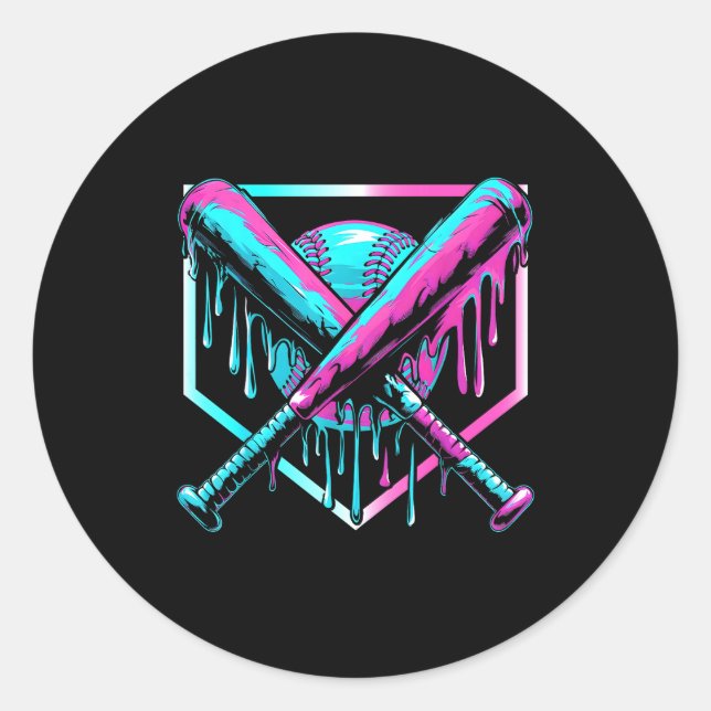 Sticker Rond Ice Cream Baseball Drip Home Plate Bats Cool For B (Devant)