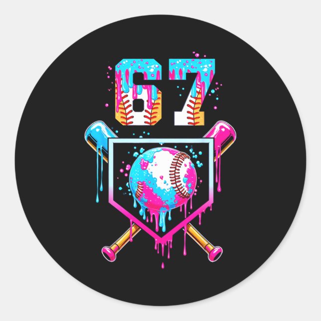 Sticker Rond Ice Cream Dripng Boys Baseball Drip Fun 6 7 Six Se (Devant)