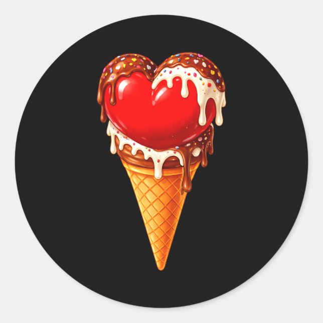 Sticker Rond Ice Cream Heart Funny Drip Valentines Day Boys Gir (Devant)