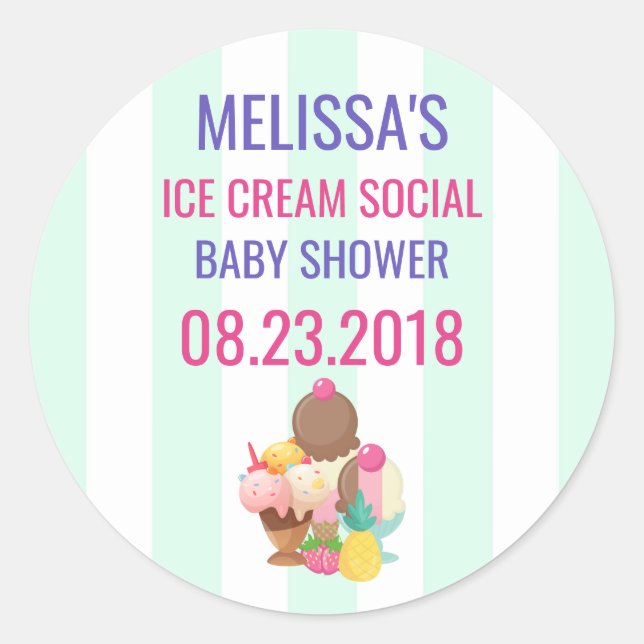 Sticker Rond Ice Cream Social Baby shower Event Enregistrer la  (Devant)
