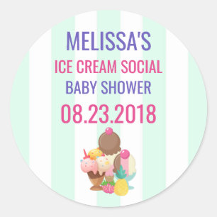 Sticker Rond Ice Cream Social Baby shower Event Enregistrer la 