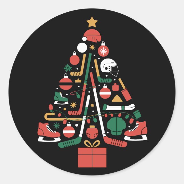 Sticker Rond Ice Hockey Christmas Tree Xmas Sports  (Devant)