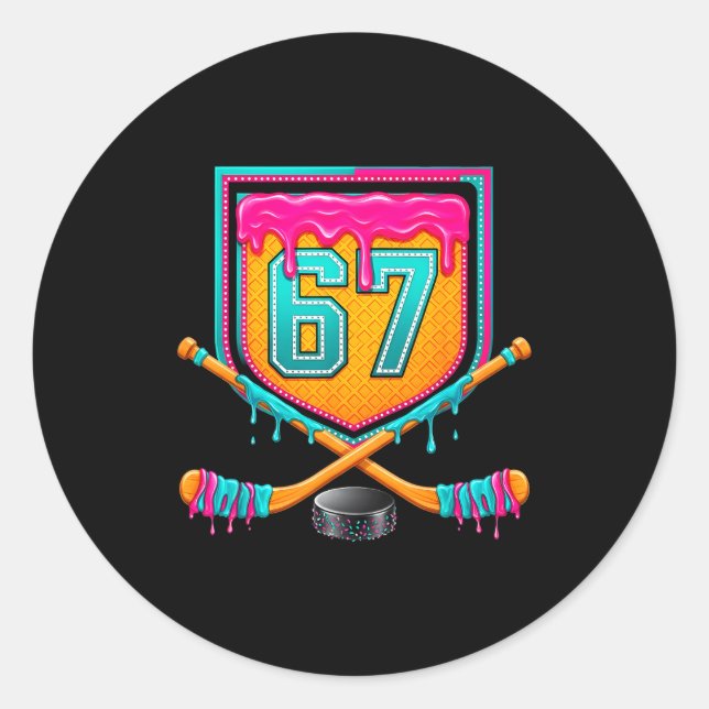 Sticker Rond Ice Hockey Drip Number 67 Ice Hockey Player  (Devant)