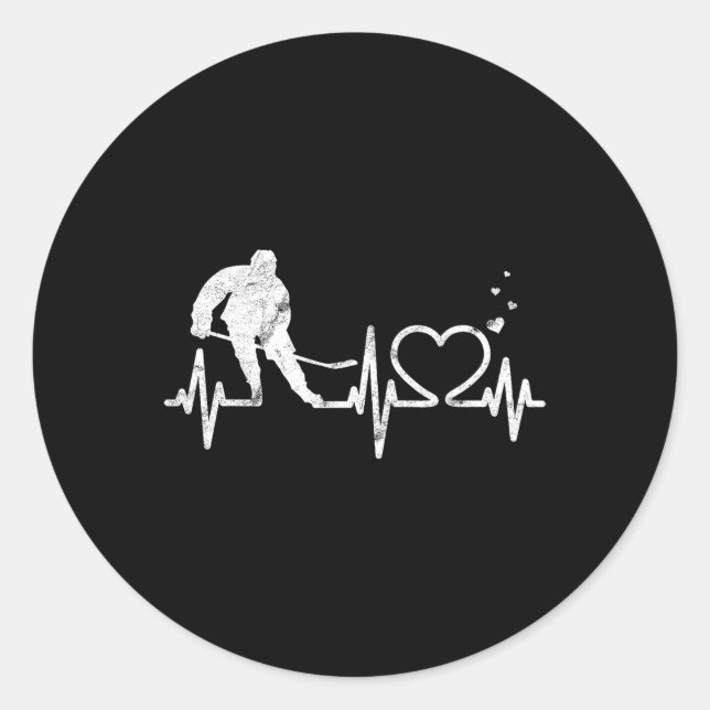 Sticker Rond Ice Hockey Heart Valentines Heartbeat Boys Girl Go (Devant)