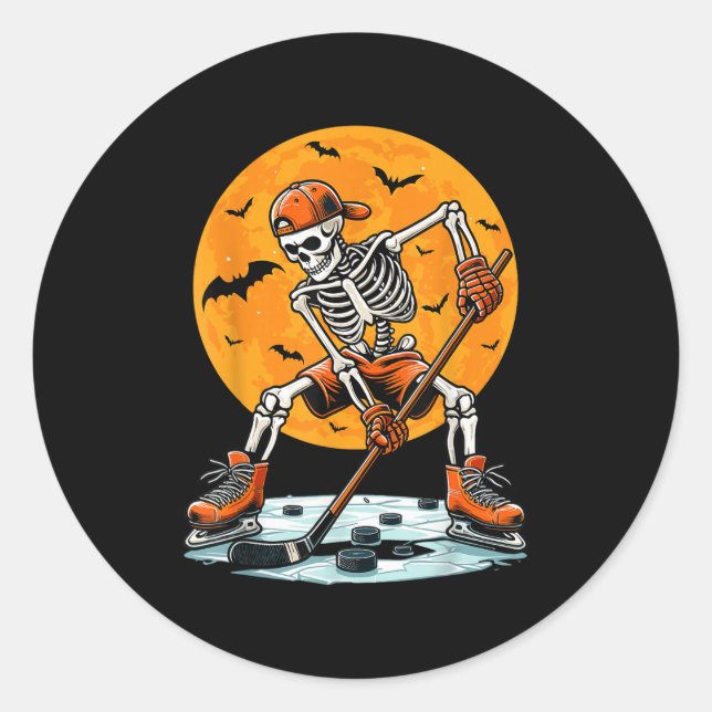 Sticker Rond Ice Hockey Skeleton Soky Boys Halloween Hockey Pla (Devant)