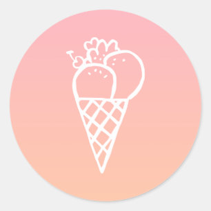 Sticker Rond Icecream Kawaii Doodle Pastel Pink Party Favoriser