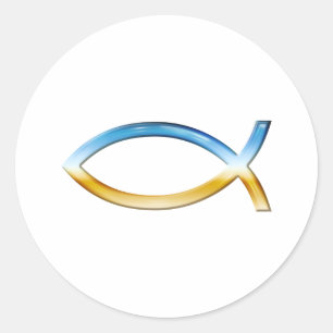 Sticker Rond Ichthus - ciel et au sol chrétiens de symbole de
