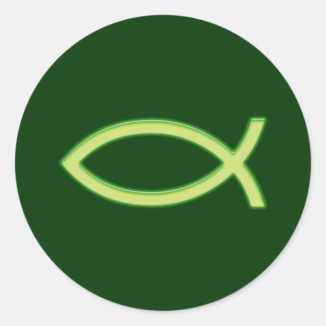 Sticker Rond Ichthus - Symbole chrétien du poisson - Vert clair (Devant)