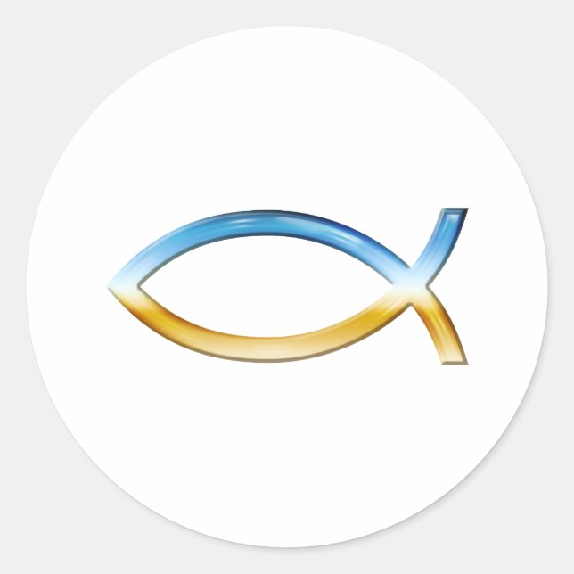 Sticker Rond Ichthus - Symbole de poisson chrétien Ciel & Terre (Devant)