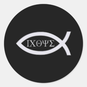 Sticker Rond Ichthys   Symbole du poisson chrétien