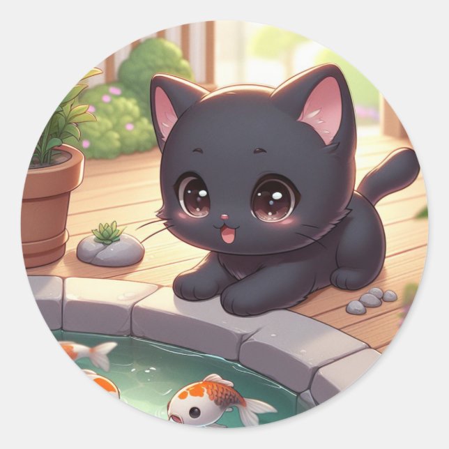 Sticker Rond Ici Fishy Fishy ! (Devant)
