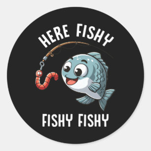 Sticker Rond Ici Pêche Pêche Funny Worm Cute Poisson Pêcheur