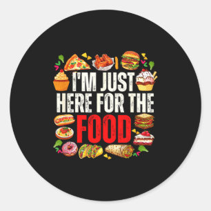 Sticker Rond Ici pour la nourriture humour drôle de gourmand am
