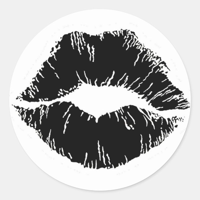 STICKER ROND ICÔNE BLANC NOIR KISS LIPS SMILE WOMEN MAKEUP (Devant)
