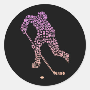 Sticker Rond Icône de joueuse de hockey Équipement de joueuse d